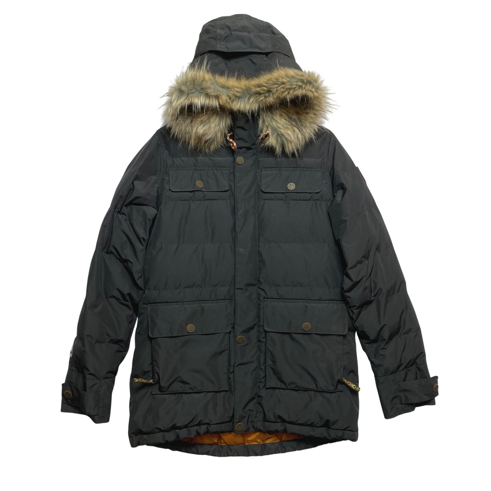 Burton Jacket Mens M Black Dryride Faux Fur Hood Mushroom Print Lining Parka
